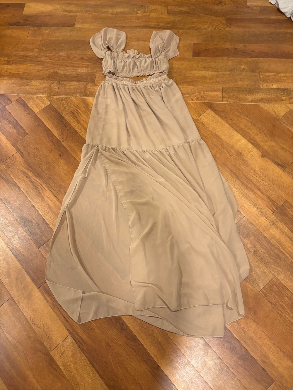 SHEIN Beige Ruffled Strap Maxi Dress
